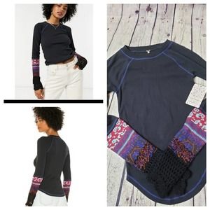 Free People NWT In The Mix Cuff Thermal Top XS
